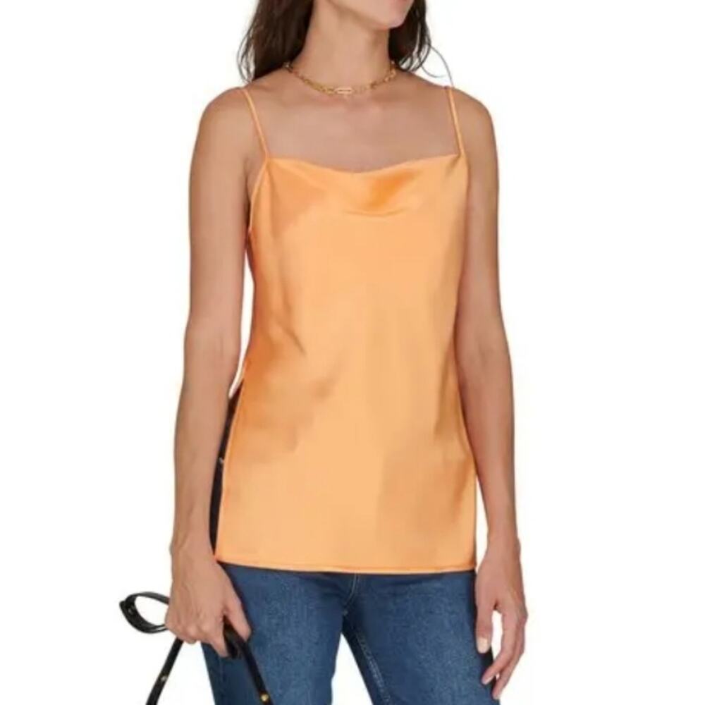 Nanushka Prita Cami Top Tangerine XS NWT | Silk-Like Draped Tank
